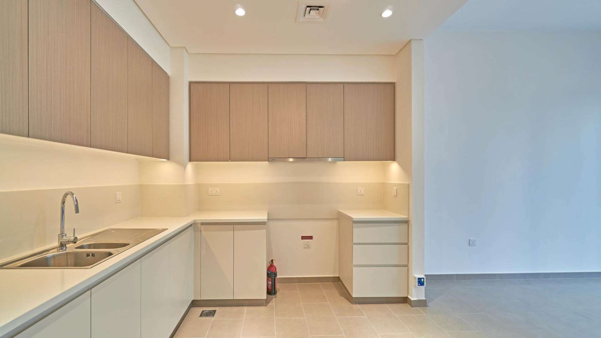 Empty bedroom with ensuite bathroom in Dubai Hills Estate apartment, Park Heights