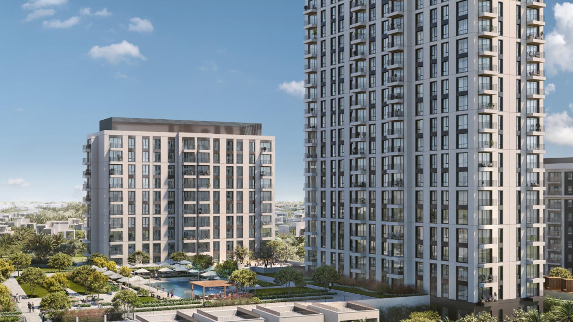 Balcony view of park from two-bed apartment in Park Horizon, Dubai Hills Estate