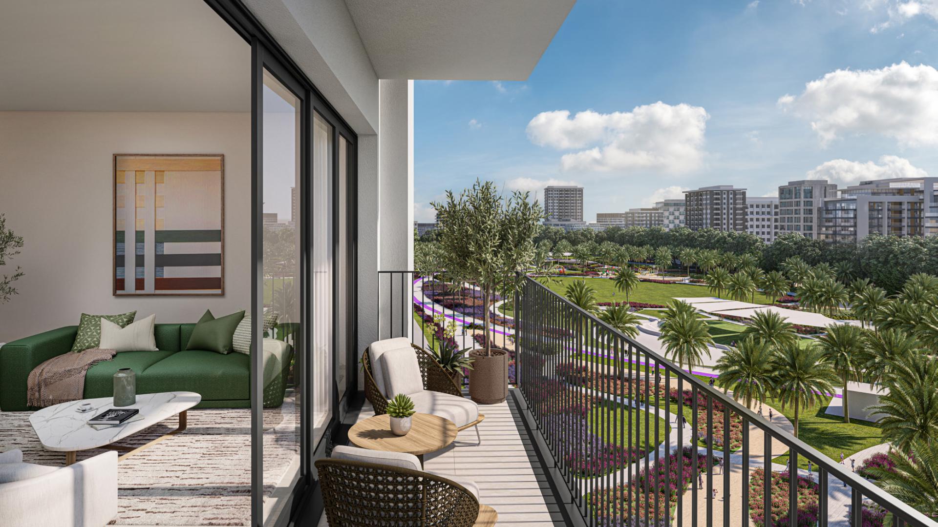 Two-bed apartment living room with park view, Dubai Hills Estate, Park Horizon