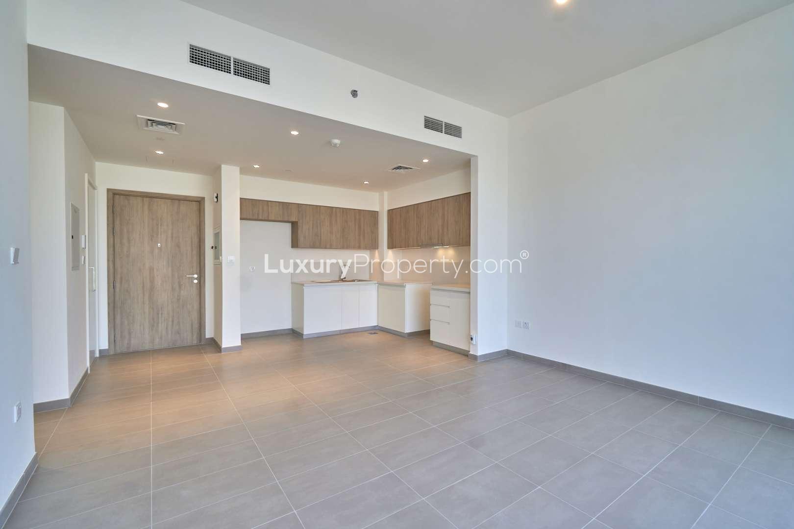 High floor apartment interior with open kitchen in Park Ridge, Dubai Hills Estate