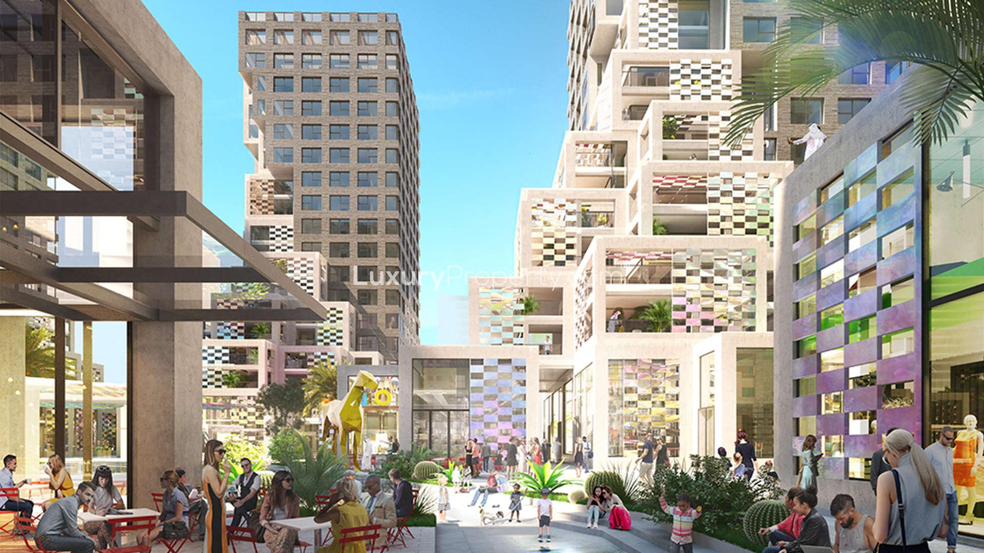 Modern two-bedroom apartment interior with city view in Al Reem Island, Pixel