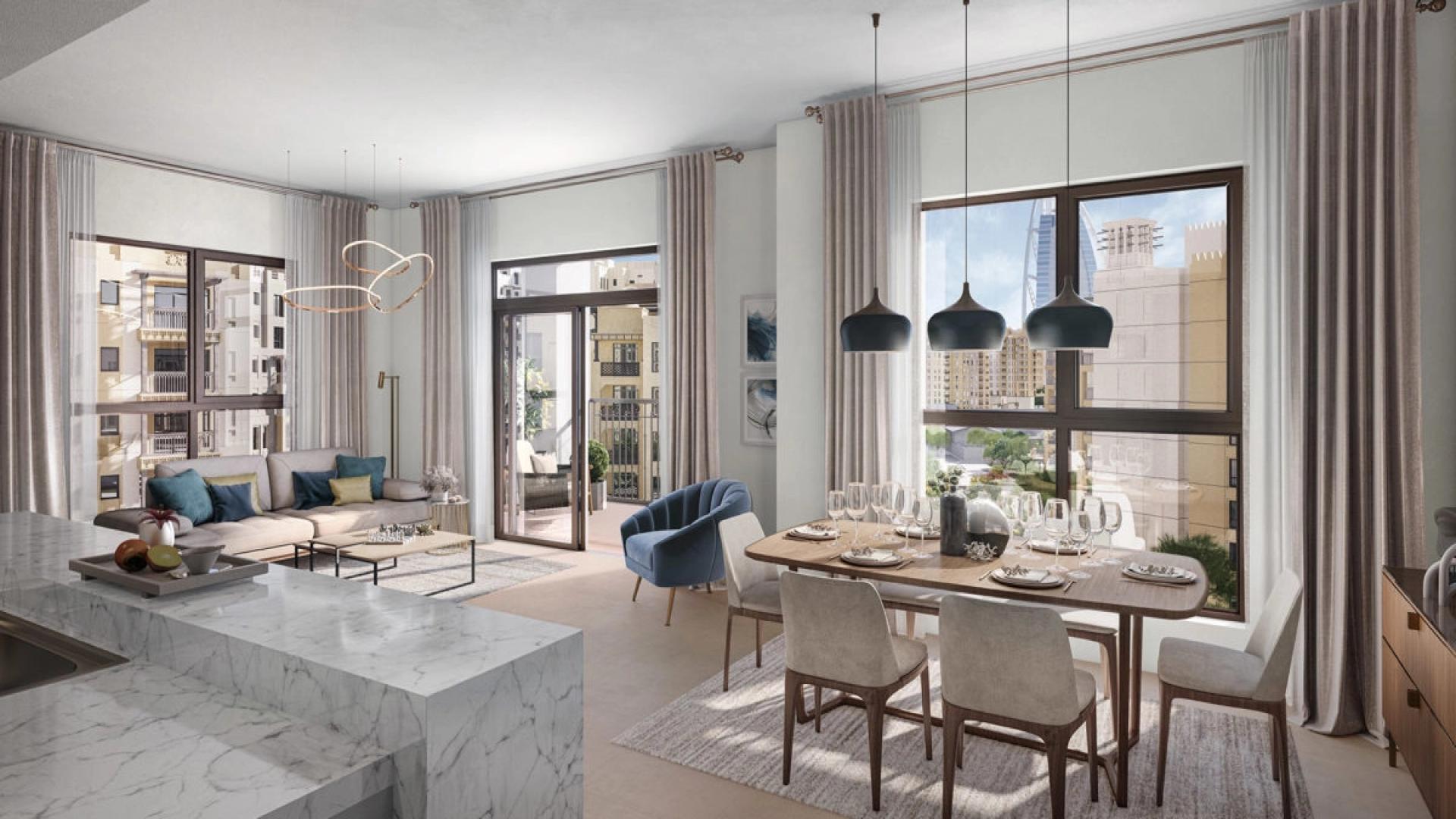 Stunning 2-bedroom apartment interior with park views in Madinat Jumeirah Living, Umm Suqeim