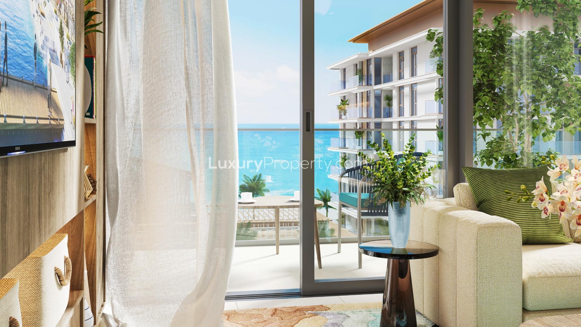 Modern Seascape Mina Rashid apartment interior with ocean view from living room balcony