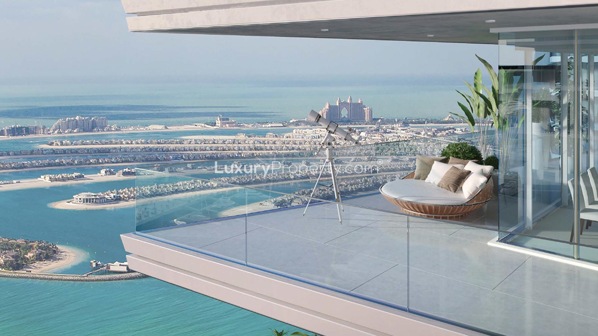 Modern dining area with ocean view in Emaar Beachfront apartment, Dubai Harbour