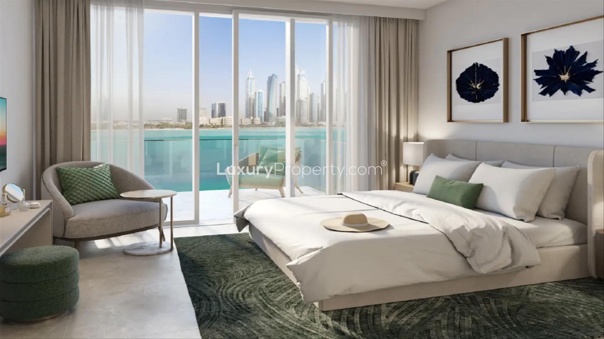 Modern dining area with sea view in 2-bed Dubai Harbour apartment for sale