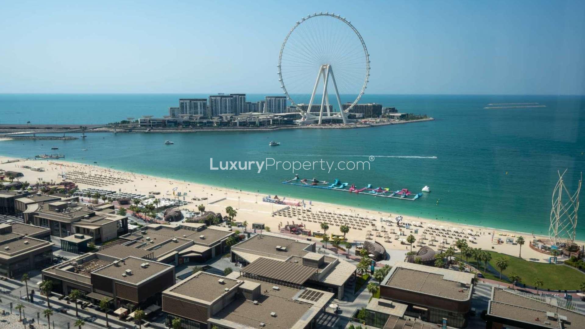 Spacious bedroom with sea view and large windows in Rimal, JBR apartment
