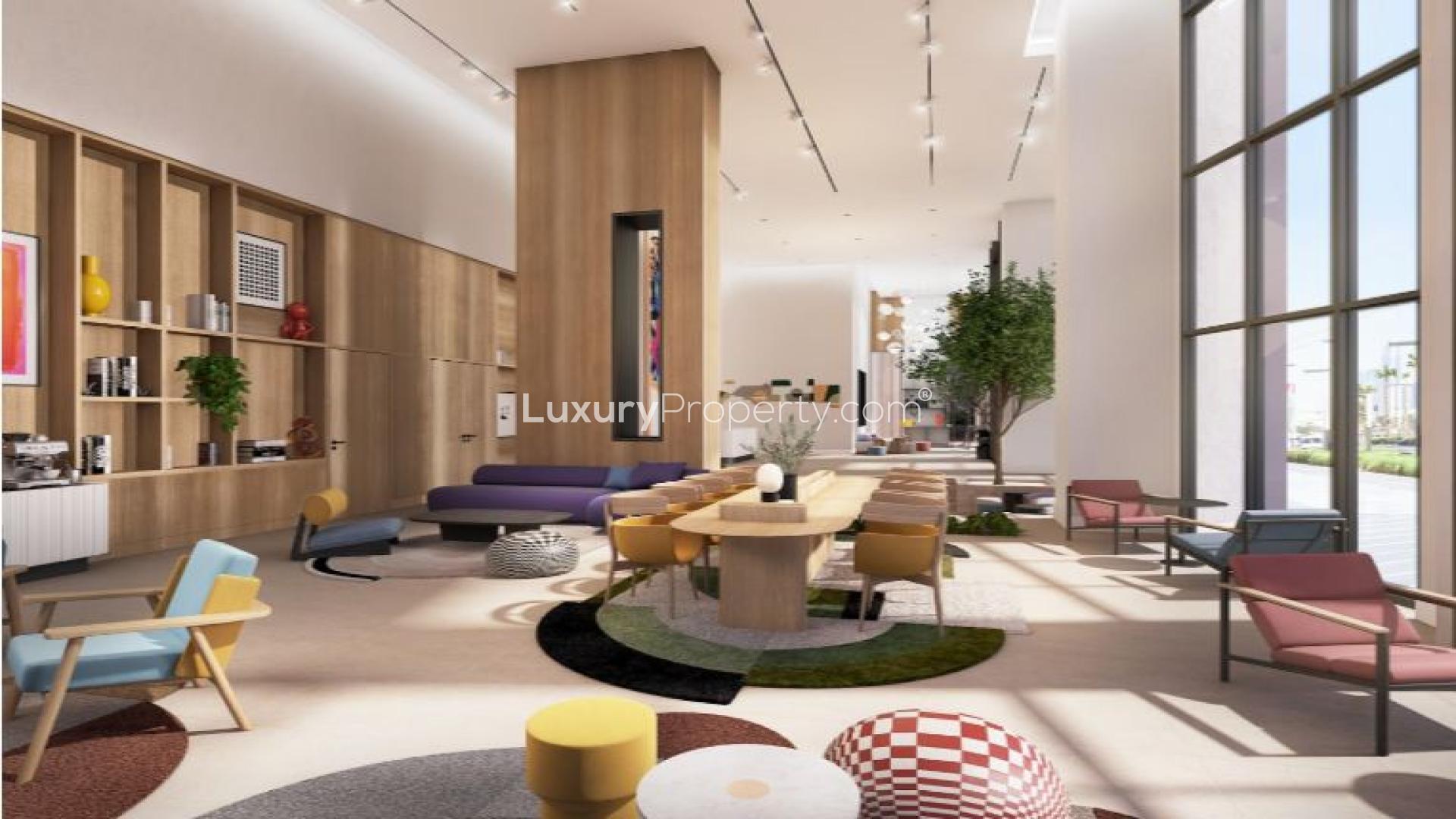 Modern lobby with artistic decor in Dubai Design District apartment for sale, Ref No: LP48876