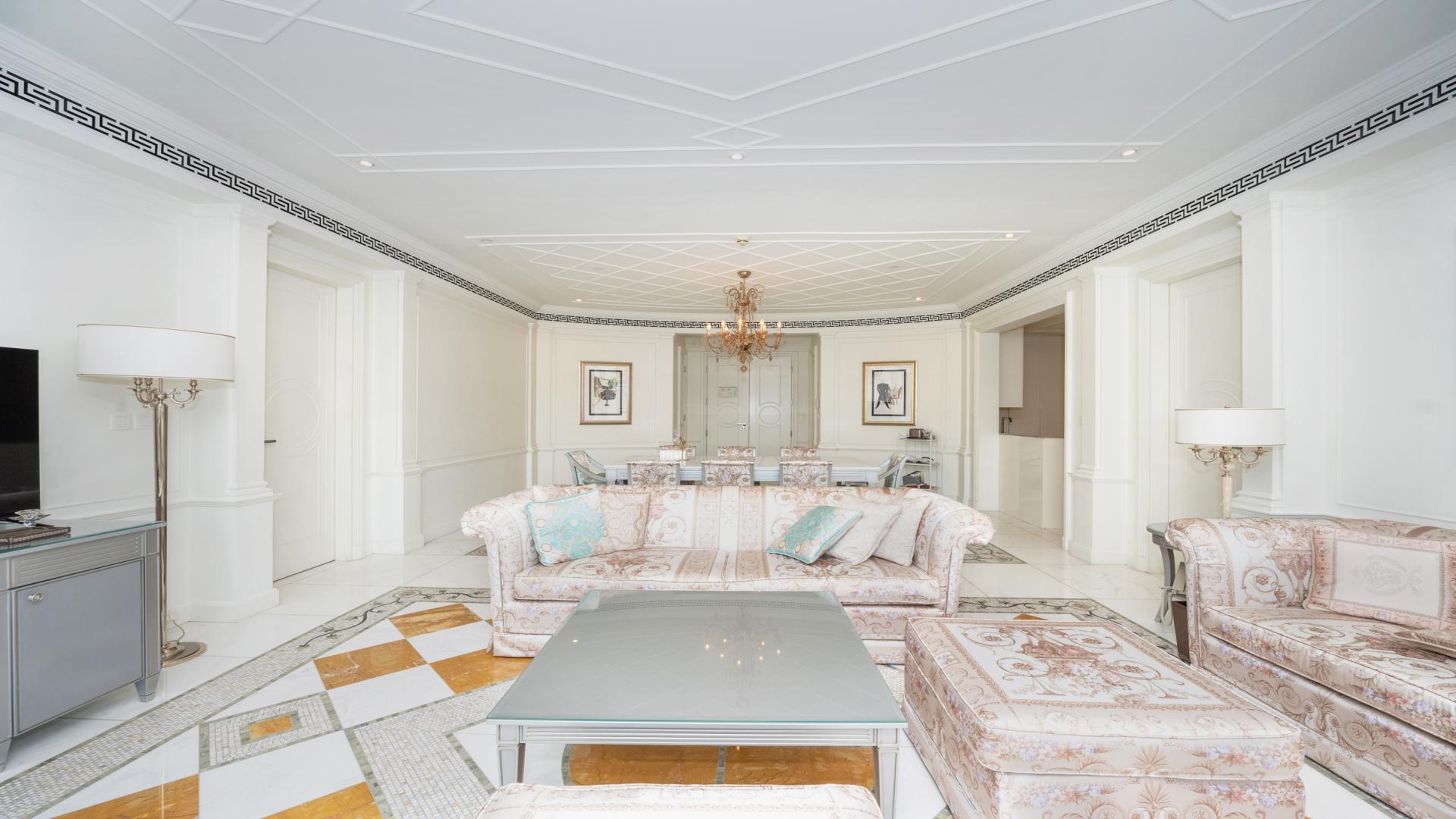 Versace-inspired luxury living room in fully furnished apartment, Culture Village, Palazzo Versace