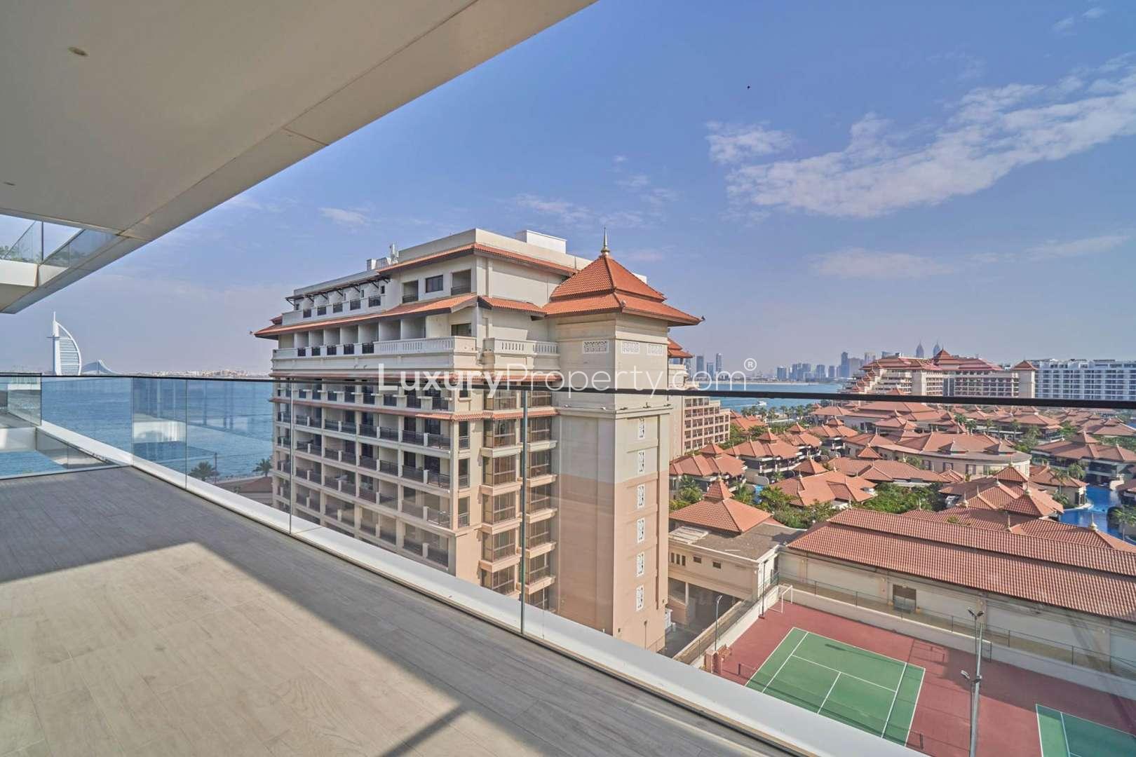 Modern living room with ocean view in Serenia Residences, Palm Jumeirah apartment