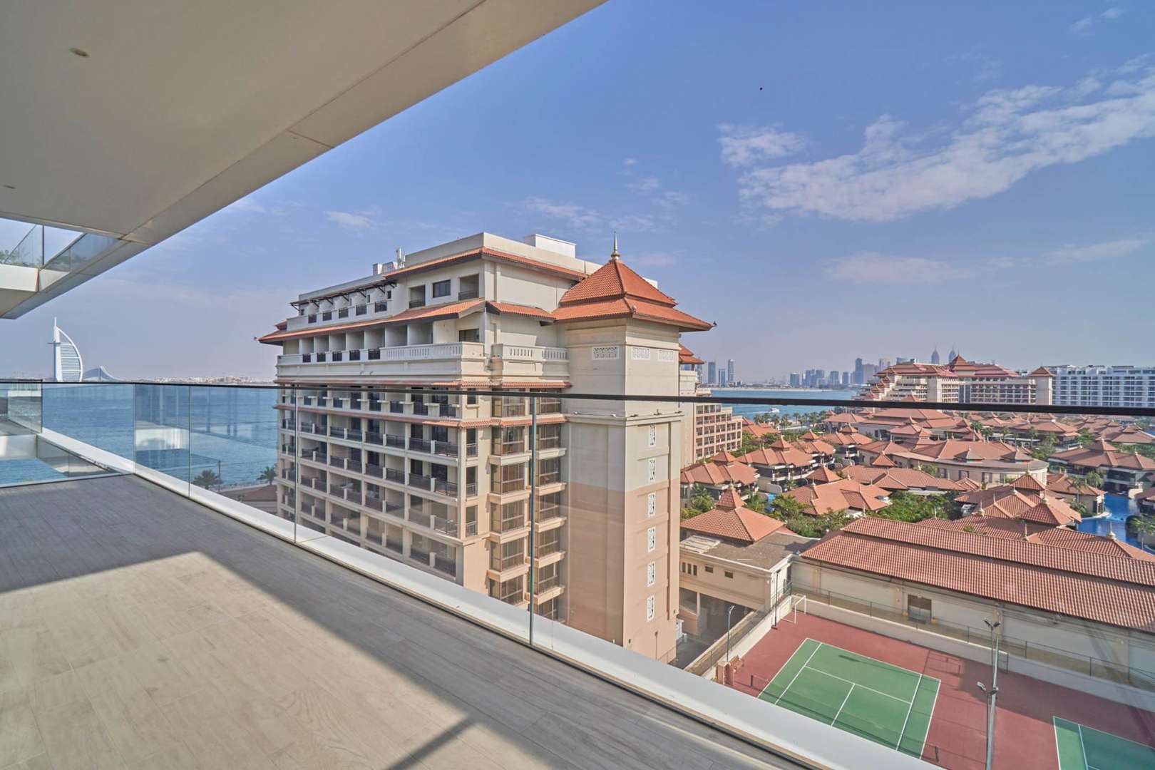 Modern living room with ocean view in Serenia Residences, Palm Jumeirah apartment