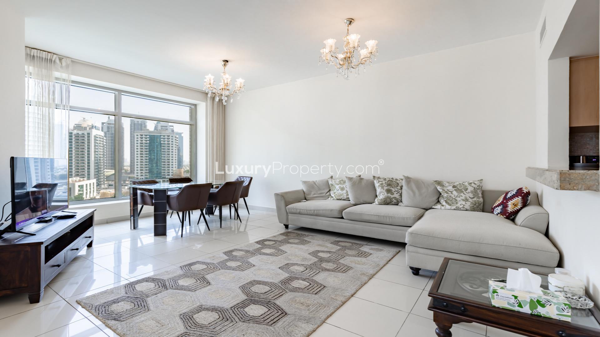 Luxe 2-bedroom apartment living room with Marina view in Dubai Marina, Park Island