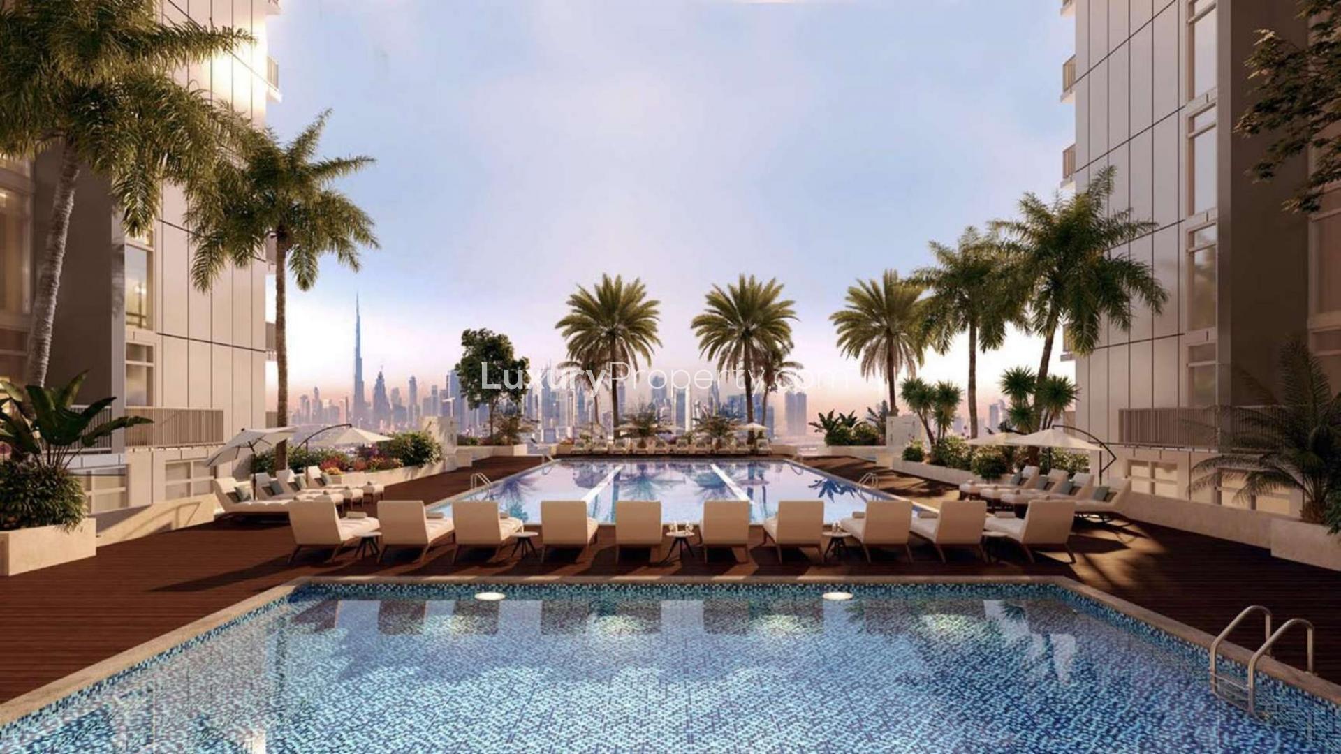 Modern apartment in Sobha Hartland with stunning downtown skyline and nature views