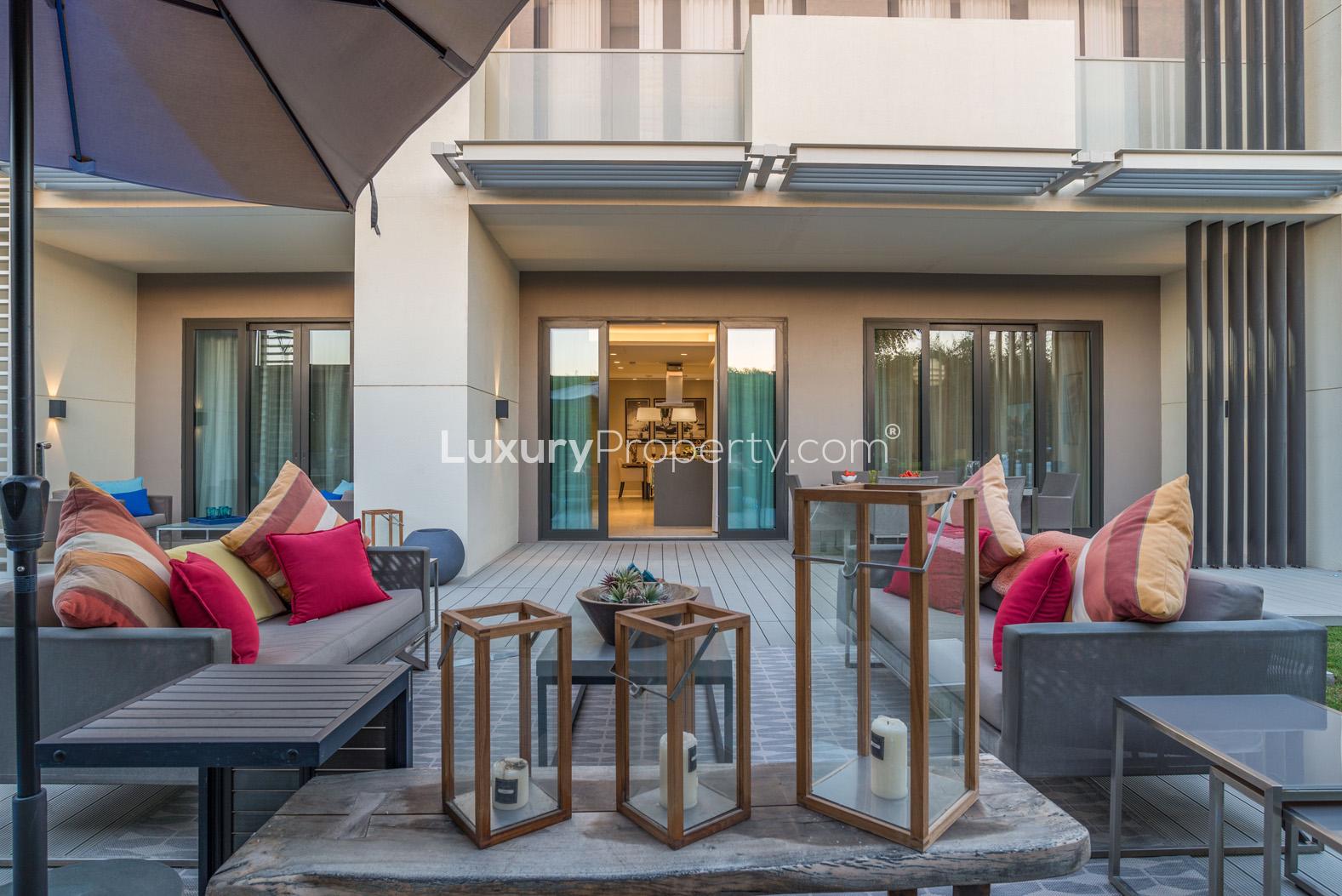 Luxurious bedroom in Hartland Greens apartment with garden view, Sobha Hartland, MBR City