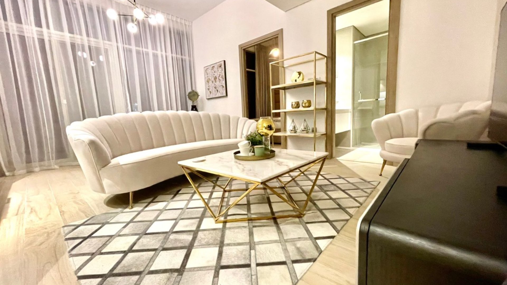 Modern bedroom with elegant decor in Studio One apartment, Dubai Marina