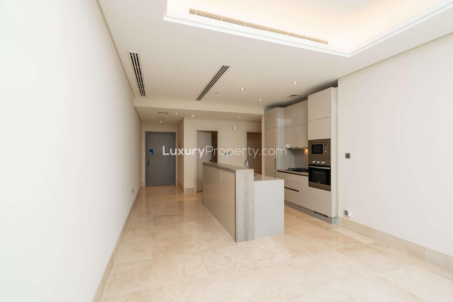 Modern kitchen in 2-bedroom waterfront apartment, The 8, Palm Jumeirah, with sea view