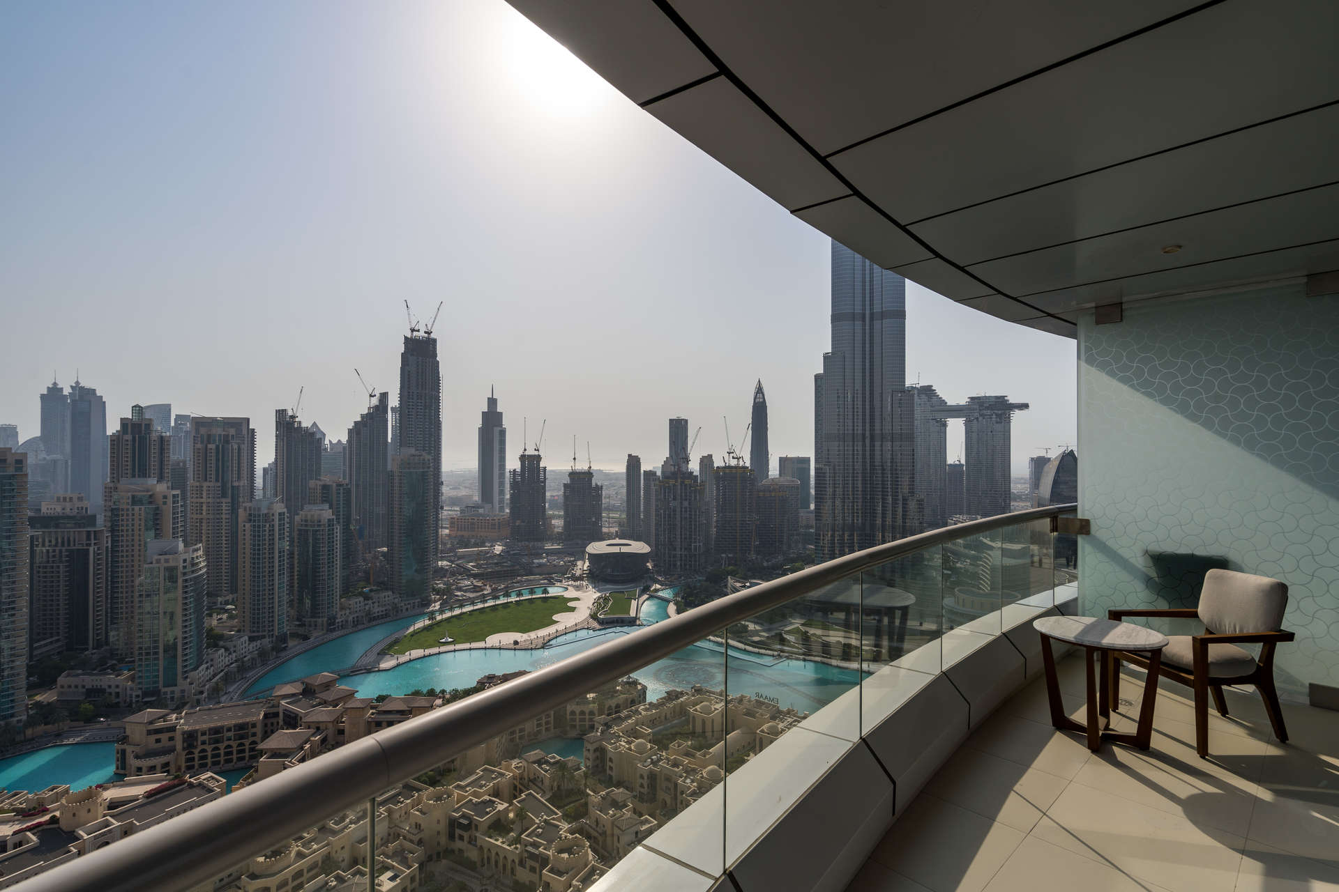 Luxurious living room in 2-bedroom apartment, The Address Downtown, Downtown Dubai skyline view