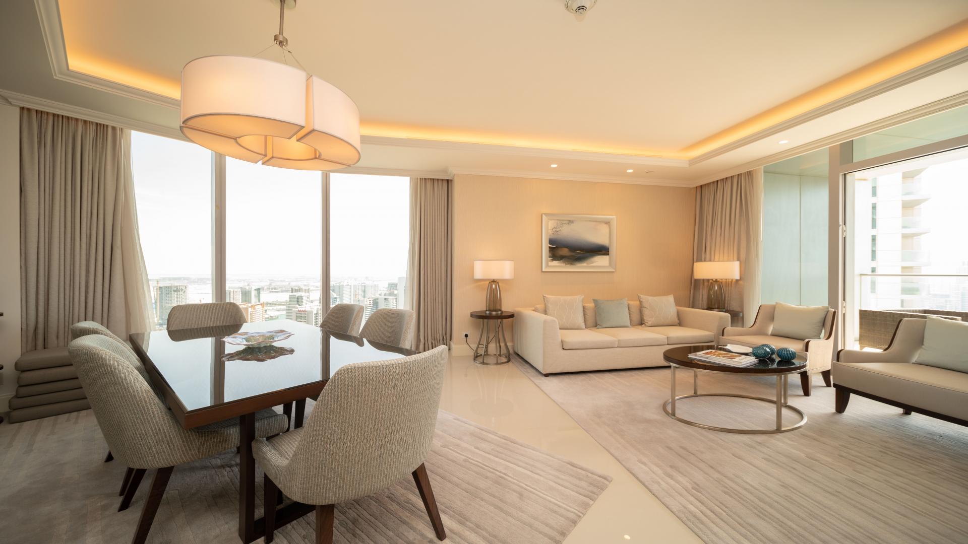 Luxurious Downtown Dubai apartment balcony with Burj Khalifa and fountain views