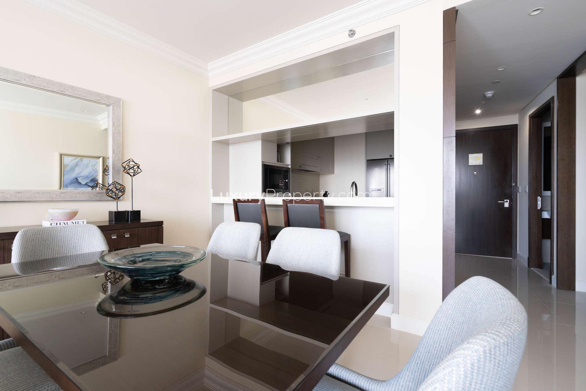 Dining area in high-floor apartment, The Address Fountain Views, Downtown Dubai, modern decor