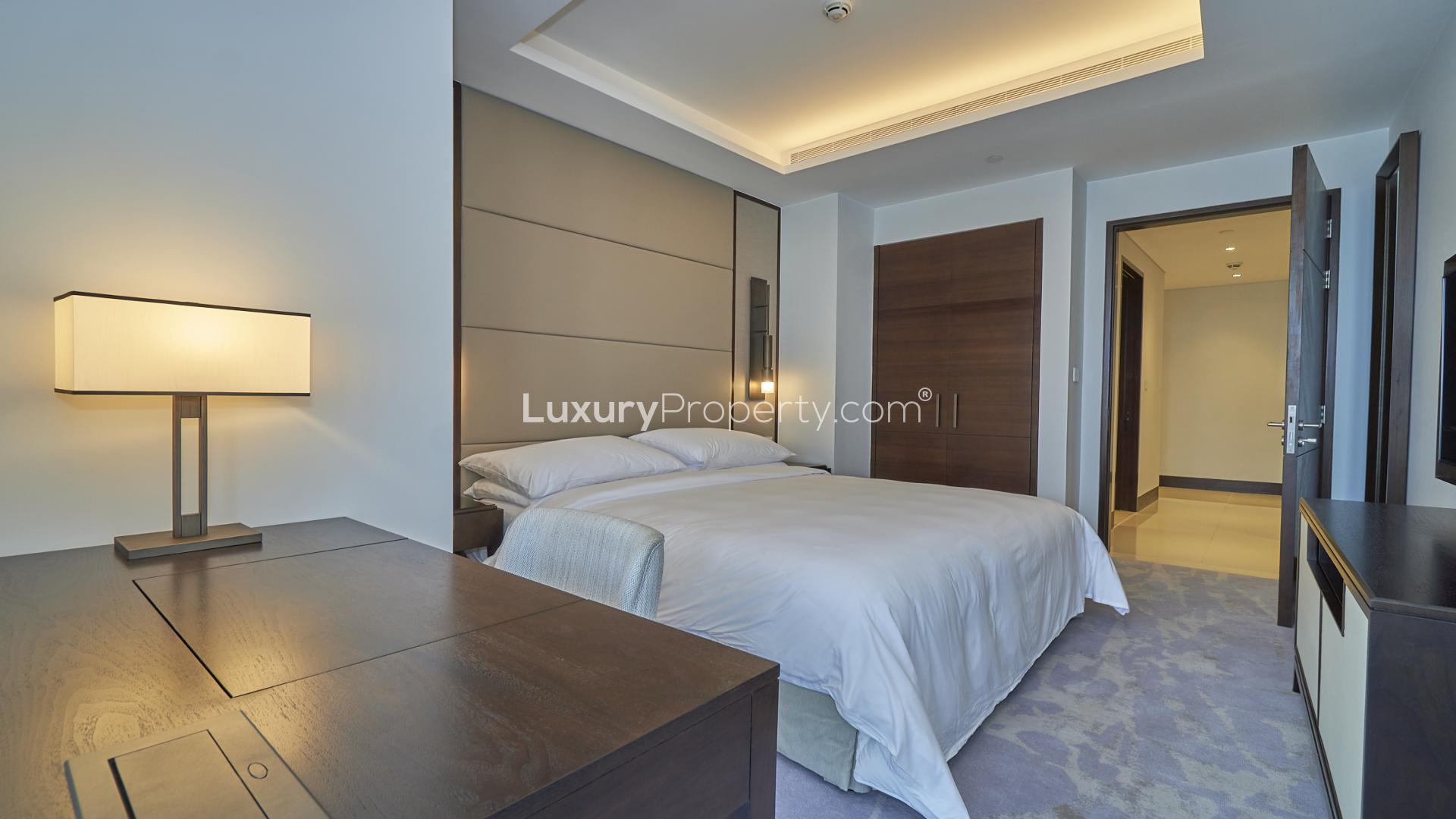 Modern bedroom in 2-bedroom apartment, Address Sky Views, Downtown Dubai, for sale