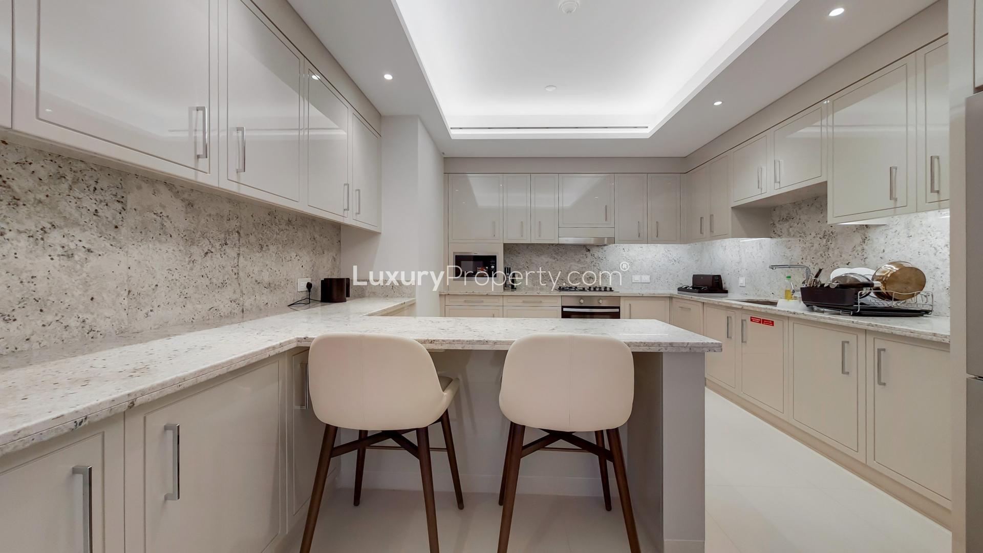 Modern living room in luxury Downtown Dubai apartment, Address Sky View Towers, high floor