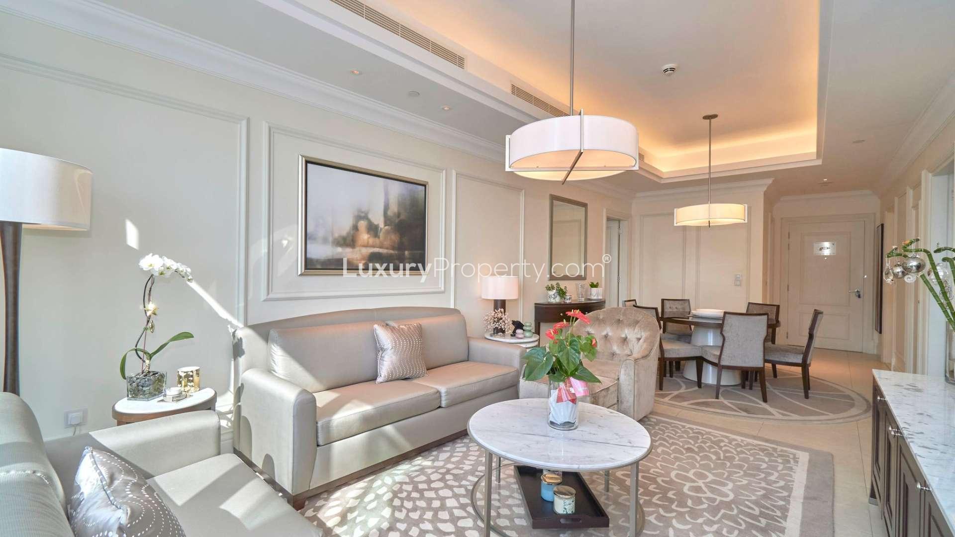 Luxury bedroom in Downtown Dubai apartment with stunning city view, The Address The BLVD