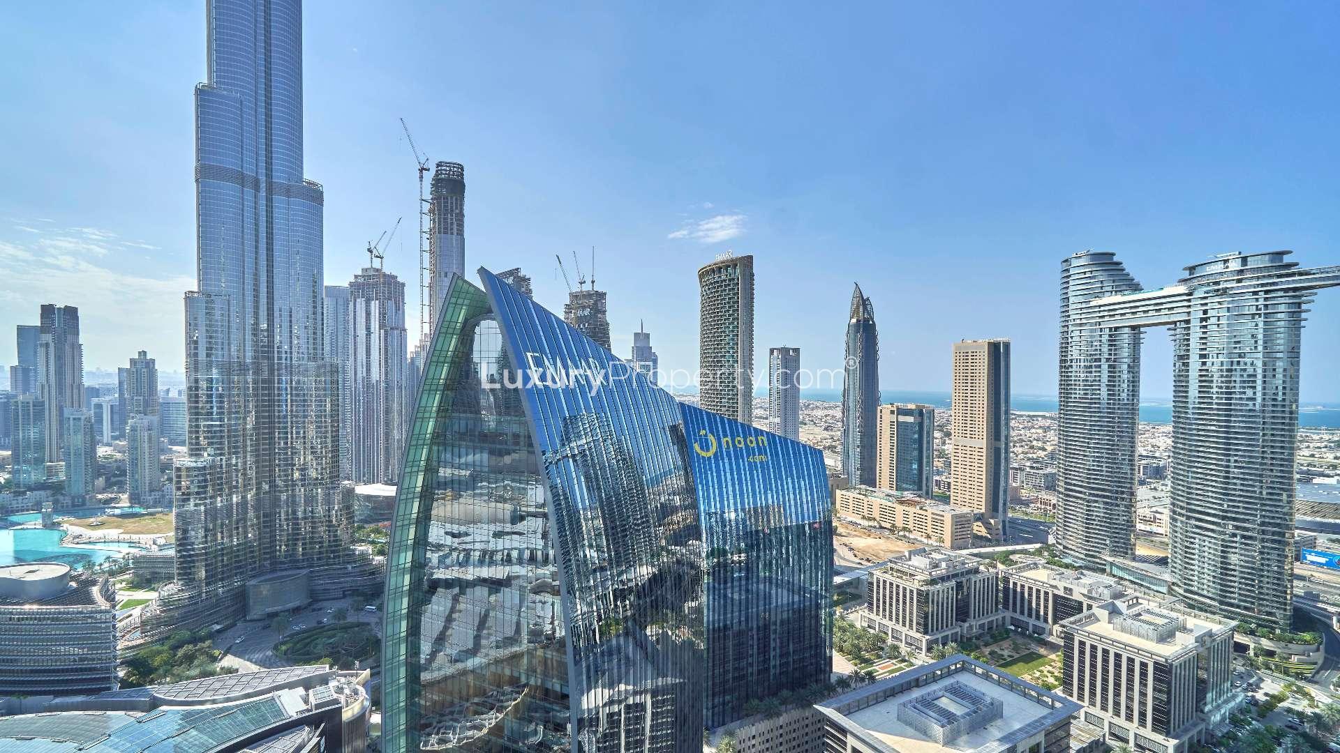 Beautiful living room in Downtown Dubai apartment, featuring elegant decor and city views