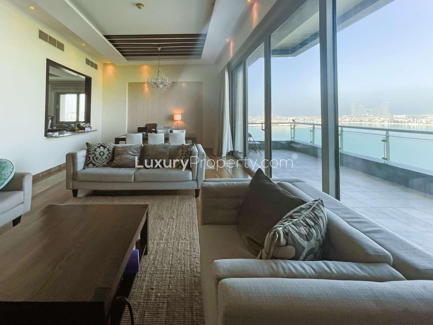 Bright living room with sea views in Palm Jumeirah apartment for sale, LP11079