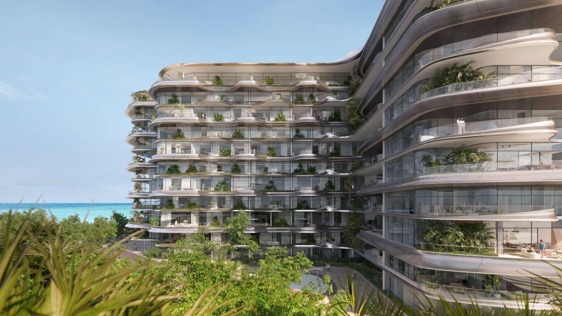 Luxury apartment terrace with pool and panoramic city views, SLS Residences The Palm, Dubai