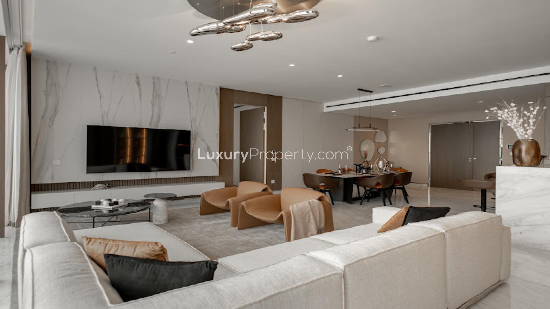 Luxurious living room with sea views in 2-bedroom Atlantis The Royal apartment, Palm Jumeirah