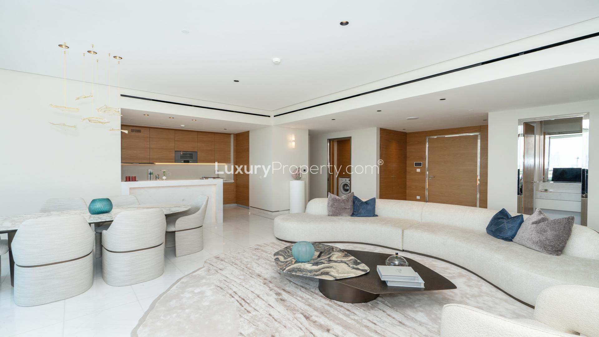 Modern open-plan living room in Atlantis The Royal Residences, Palm Jumeirah apartment for sale