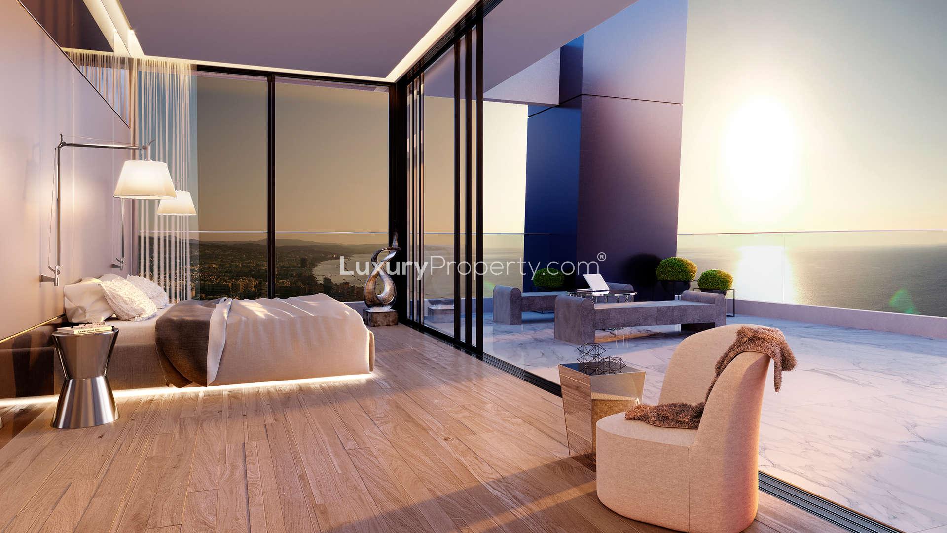 Luxurious open-plan living area with stunning sea view at The Icon, Limassol apartment