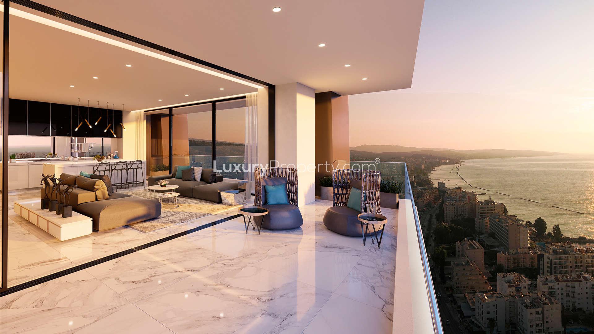 Luxurious dining area with sea view in The Icon apartment, Limassol, Cyprus