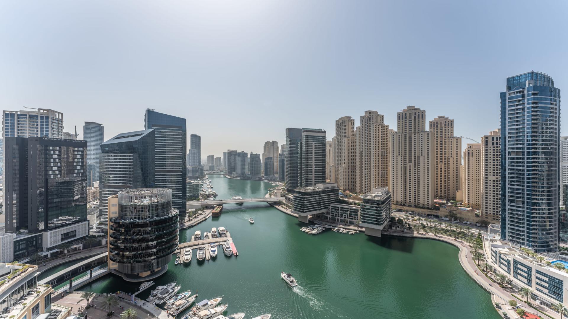 High-floor 2-bedroom apartment living room with marina views at The Address Dubai Marina