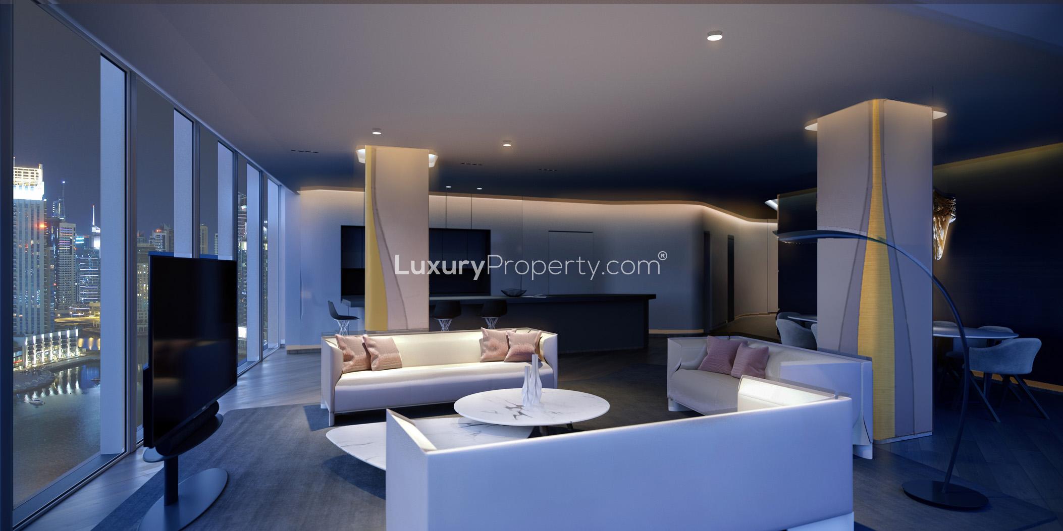 Modern architecture of The Opus in Business Bay, Dubai, with sleek exterior design