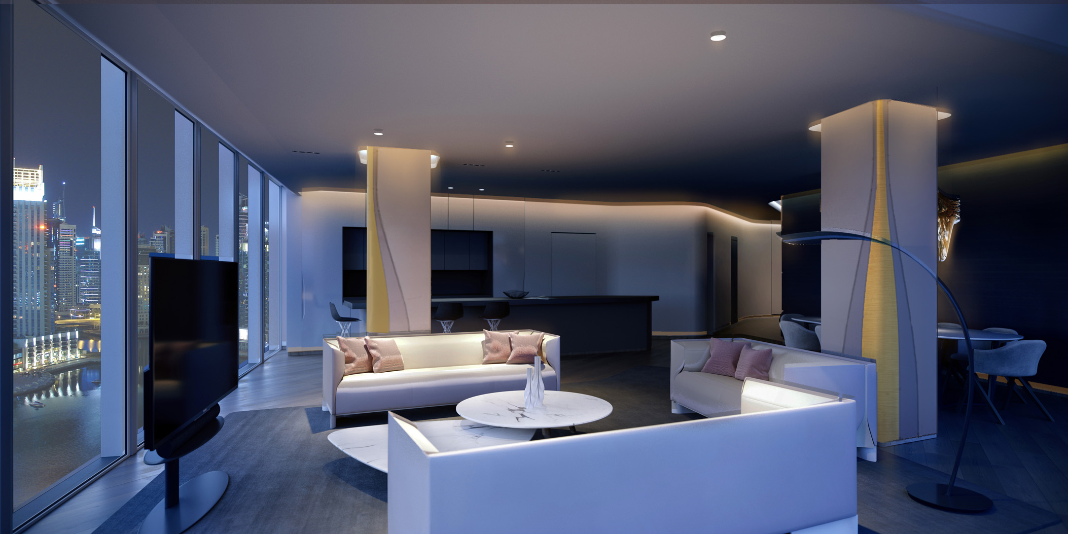 Modern architecture of The Opus in Business Bay, Dubai, with sleek exterior design