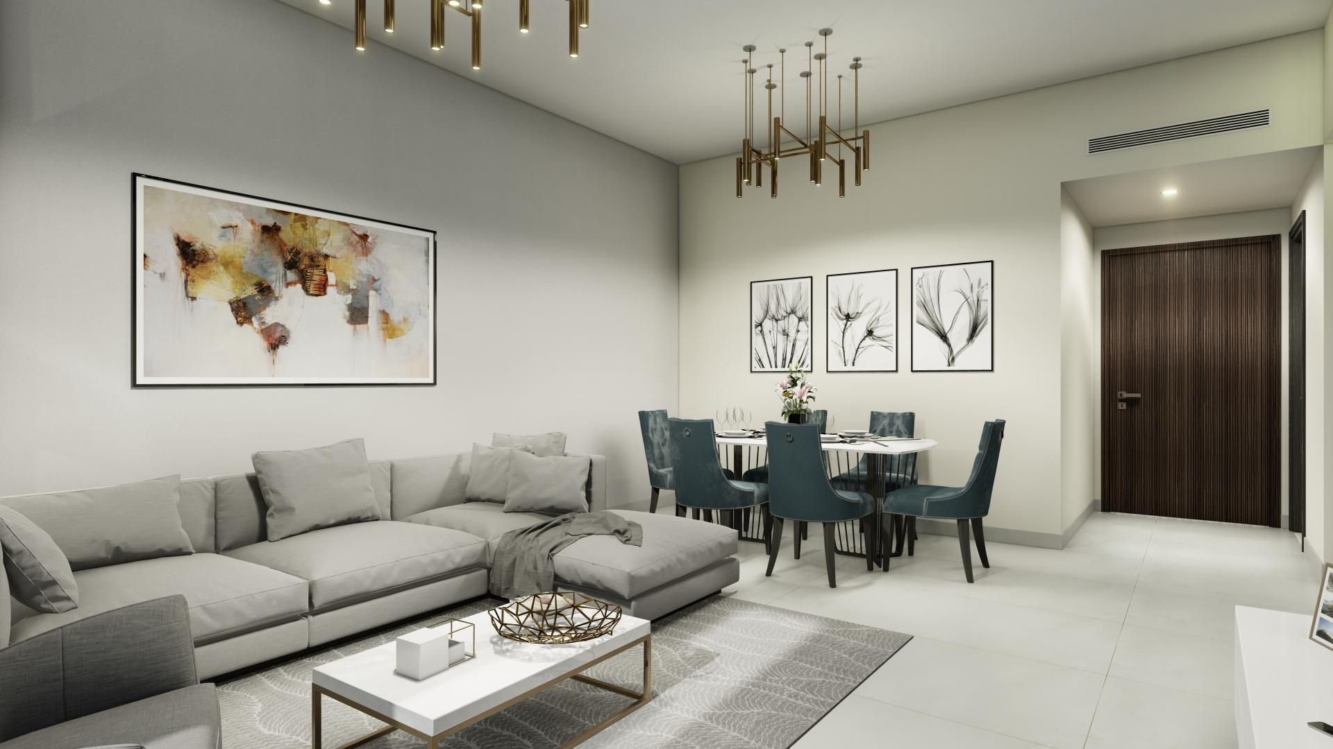 Modern living room in Type 2A Apartment, Paragon, Business Bay, featuring elegant decor and furniture