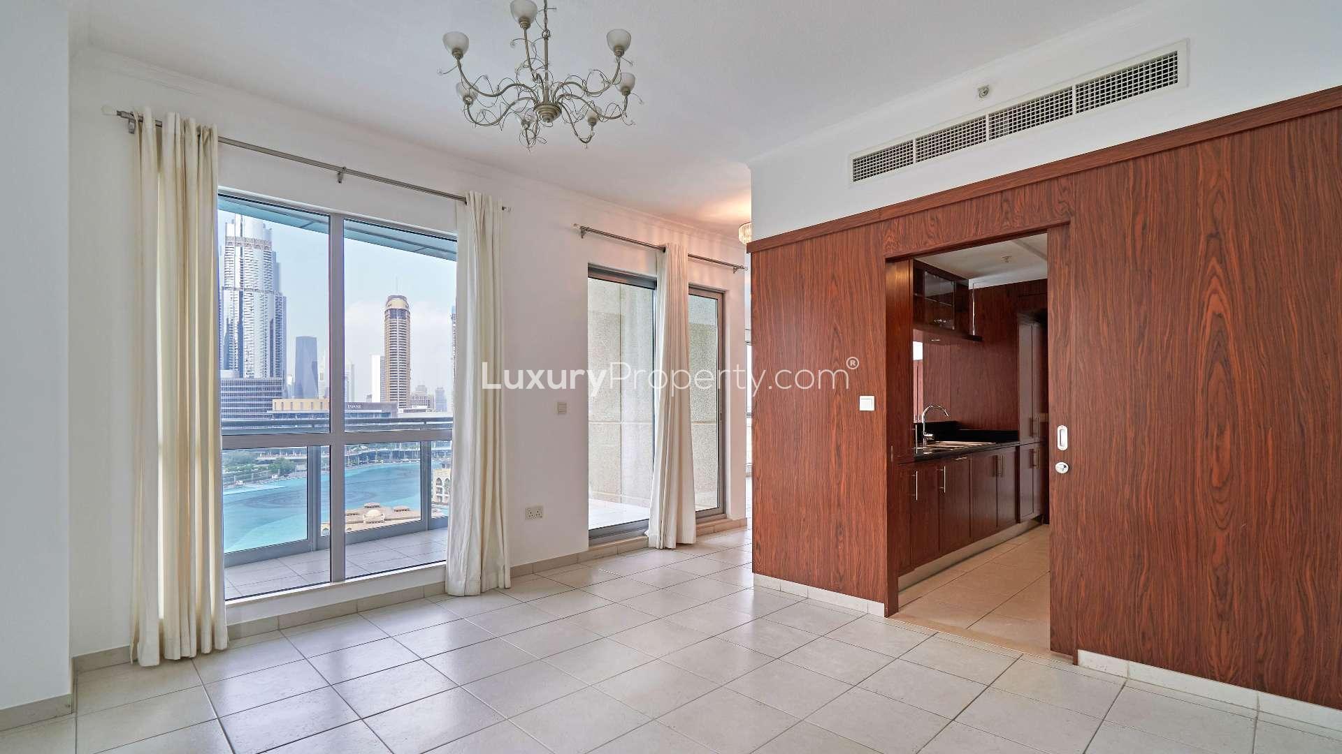 Apartment view of Burj Khalifa and Dubai Fountain from The Residences, Downtown Dubai