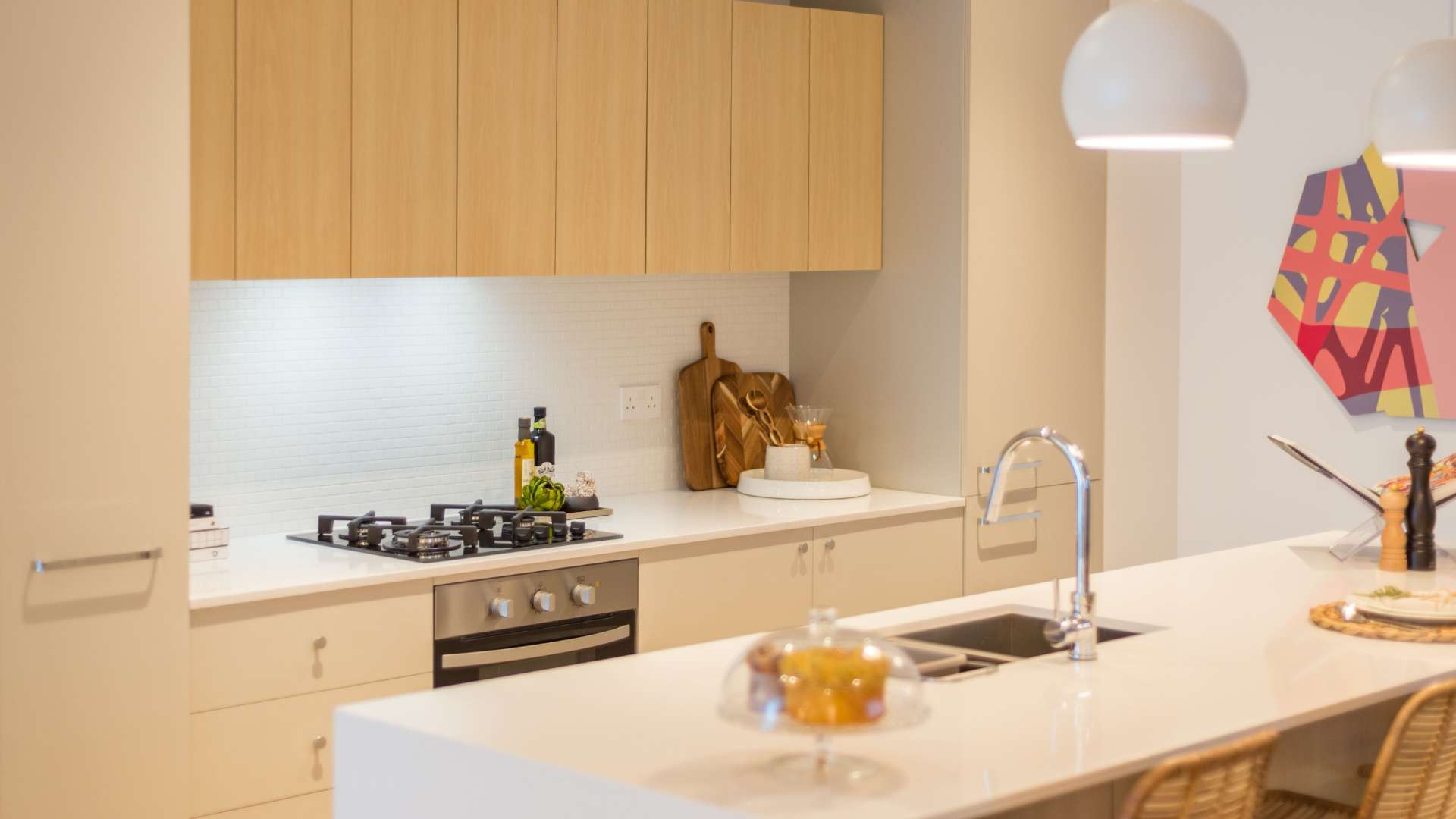 Modern kitchen in a two-bedroom apartment for sale, The Sloane, Jumeirah Village Circle