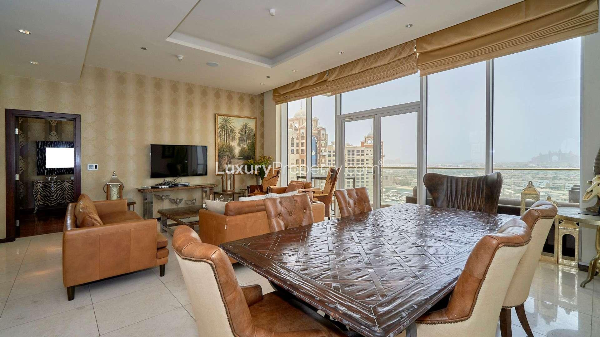 Sea-facing apartment view with marina and Palm Jumeirah skyline, Tiara Residences
