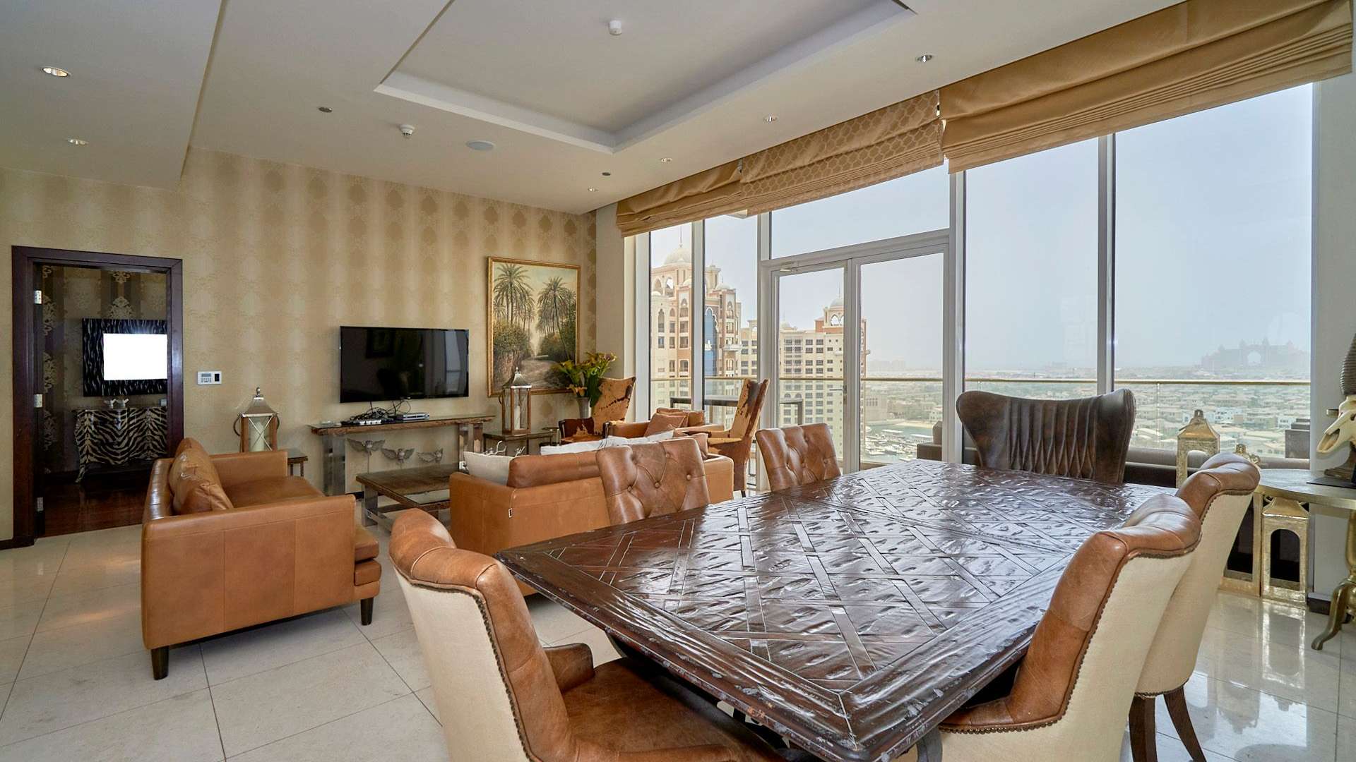 Sea-facing apartment view with marina and Palm Jumeirah skyline, Tiara Residences