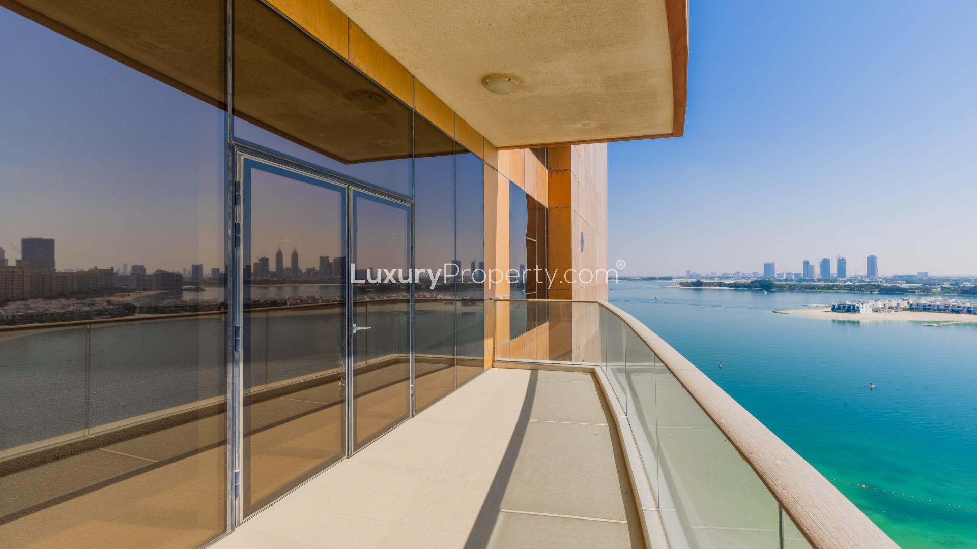 High-floor apartment balcony view at Tiara Residences, Palm Jumeirah overlooking the sea