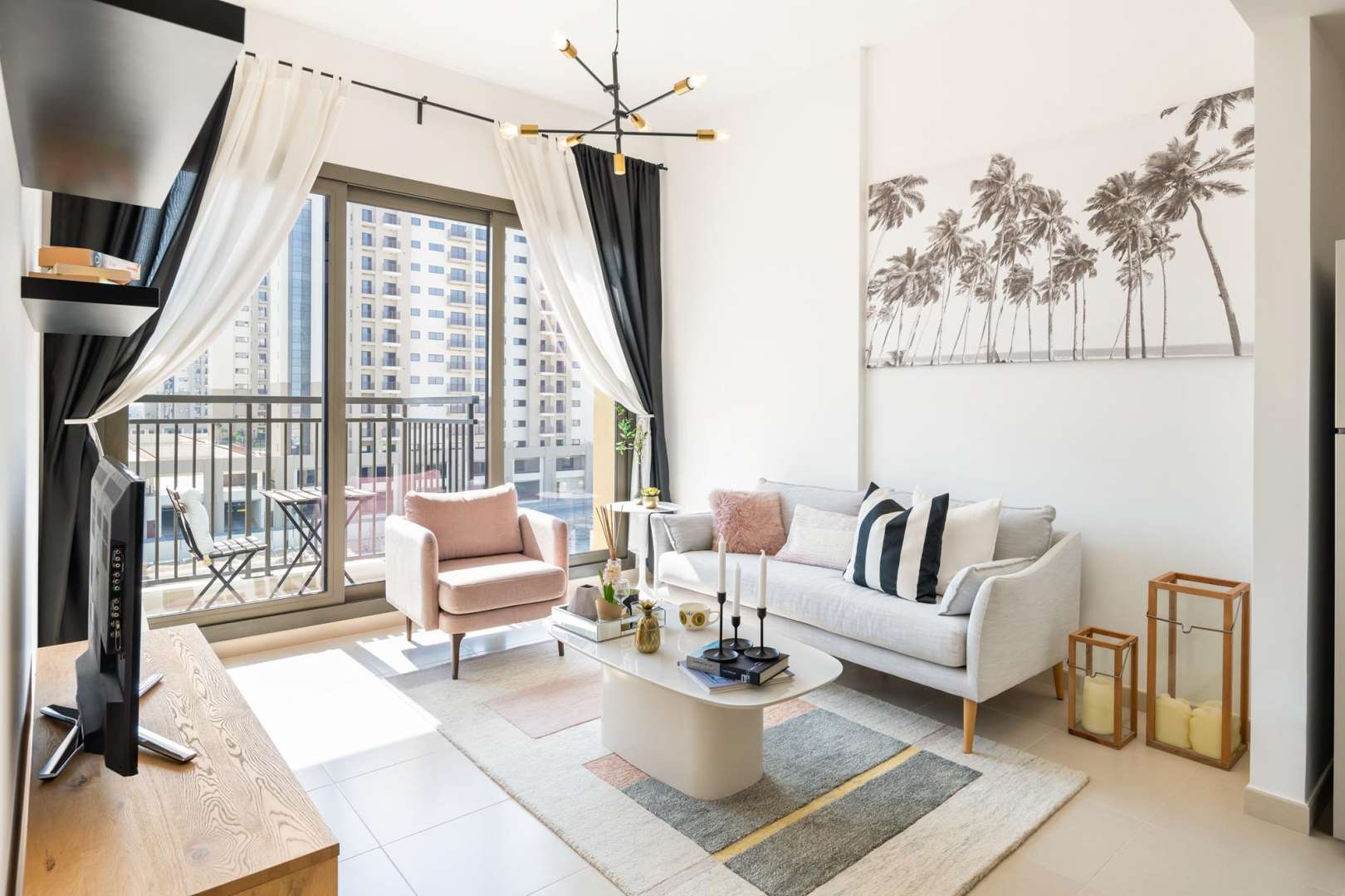 Charming living room in 1-bedroom apartment, UNA Apartments, Dubai Town Square, bright decor