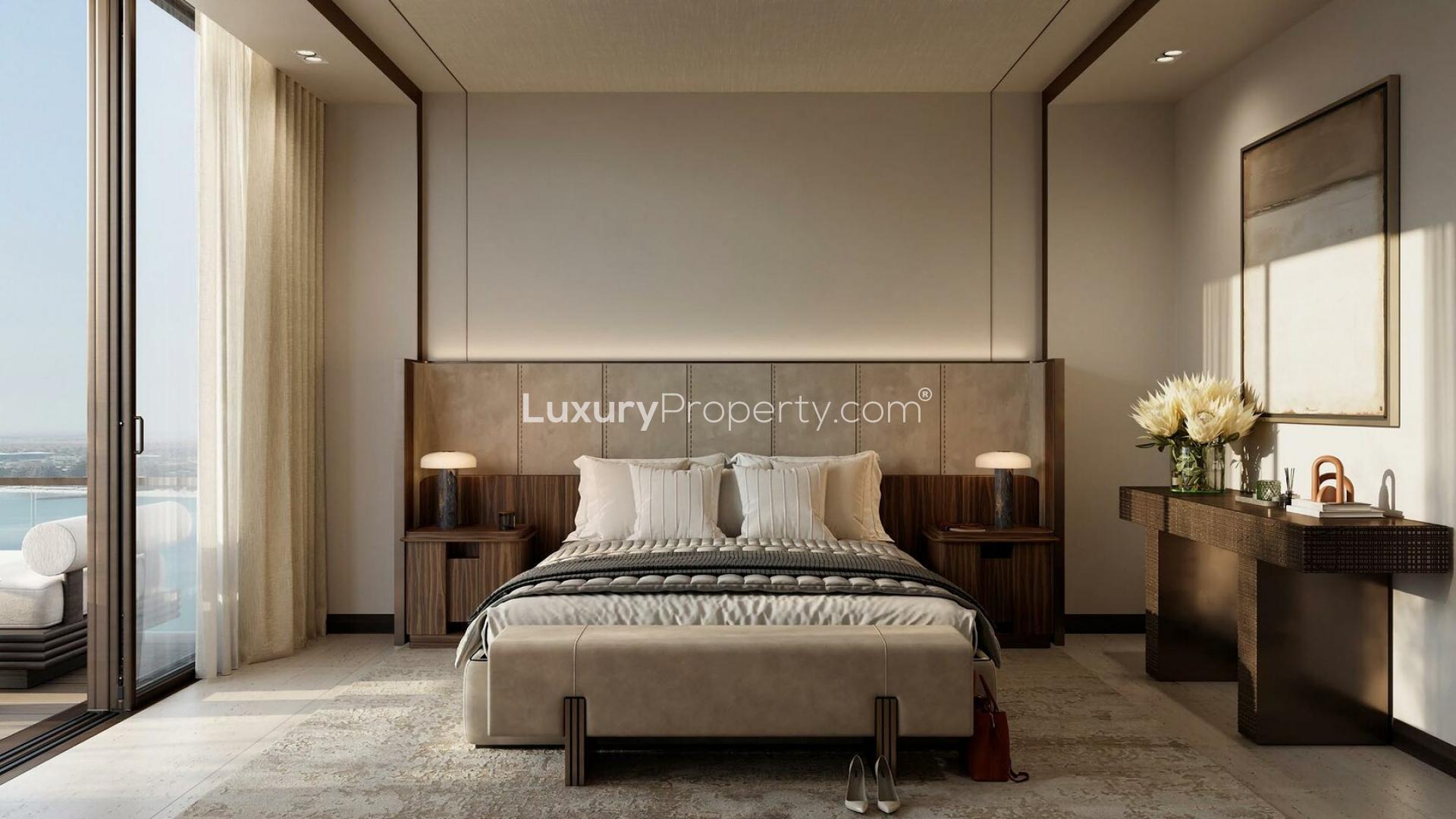 Luxurious bedroom in Nobu Residences, Marjan Island with sea view and modern decor