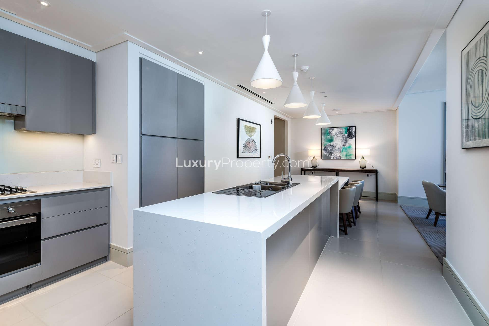 Modern living room in 2-bedroom apartment, Vida Residences Downtown Dubai, featuring stylish furnishings