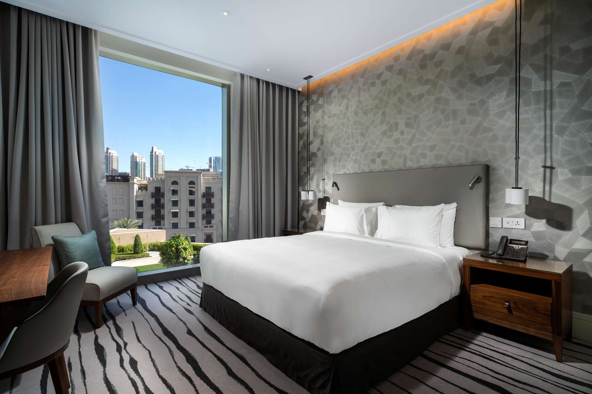 Luxury apartment view with Burj Khalifa in Vida Residence Downtown Dubai skyline