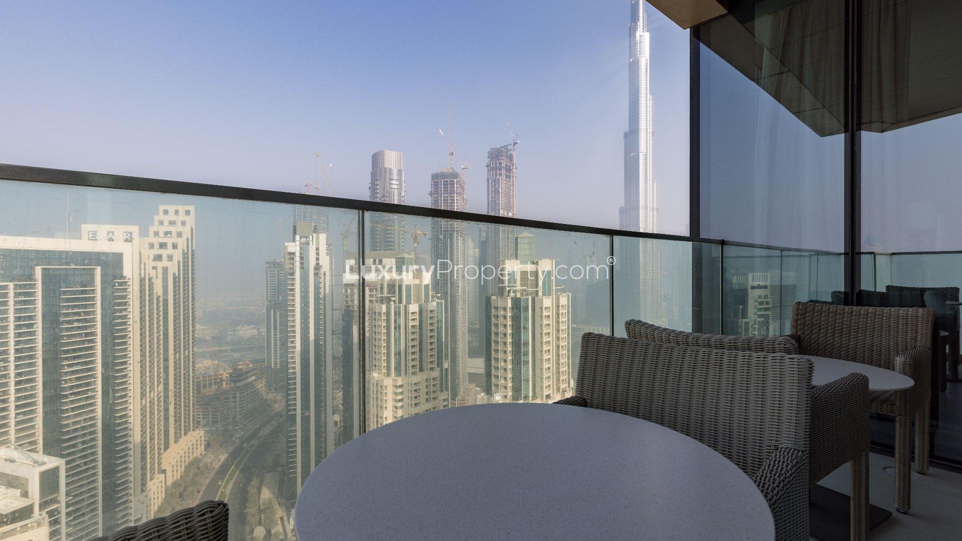 Living room with Burj Khalifa view in Vida Residence Downtown apartment for sale