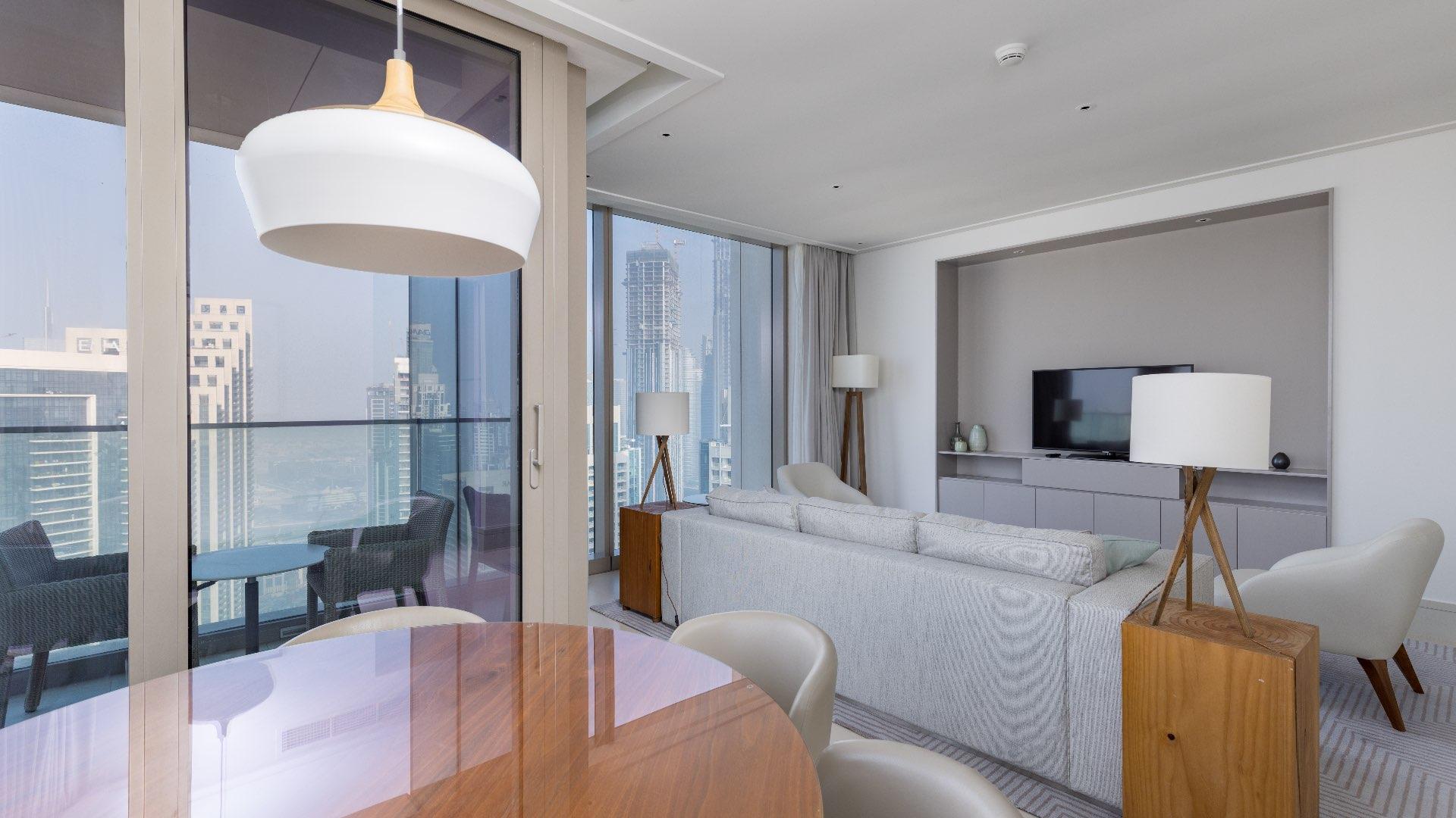 Modern living room with Burj Khalifa view in Vida Residence Downtown apartment, Dubai