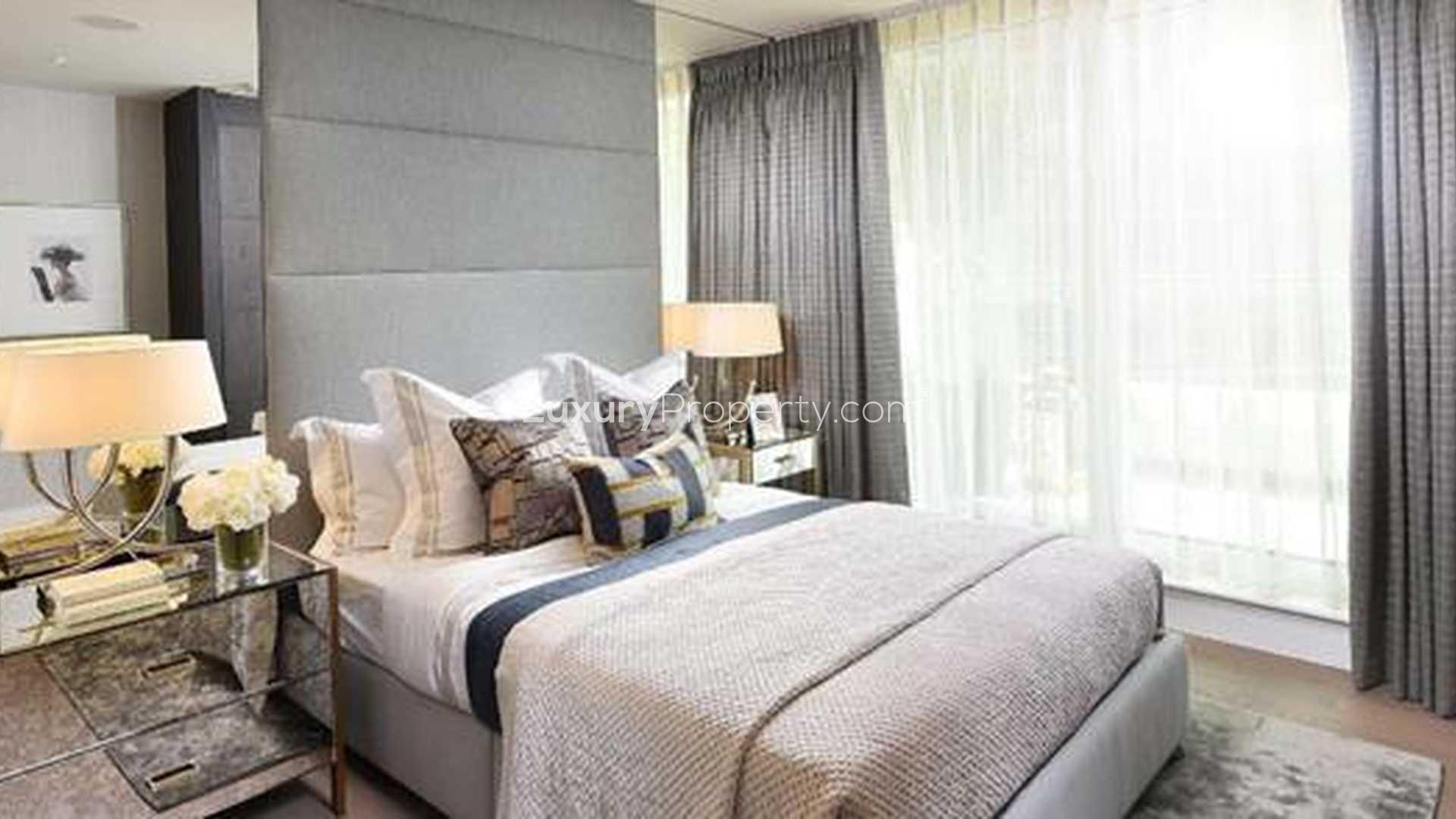 Indoor pool at elegant Chelsea Bridge apartment, Vista, Battersea, London