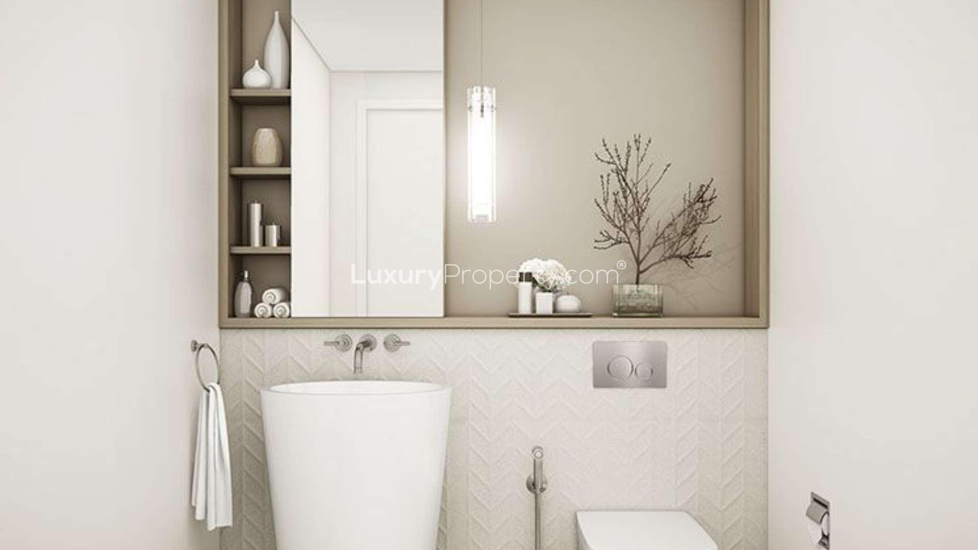 Modern bathroom in Wilton Terraces apartment, Mohammed Bin Rashid City, with elegant fixtures