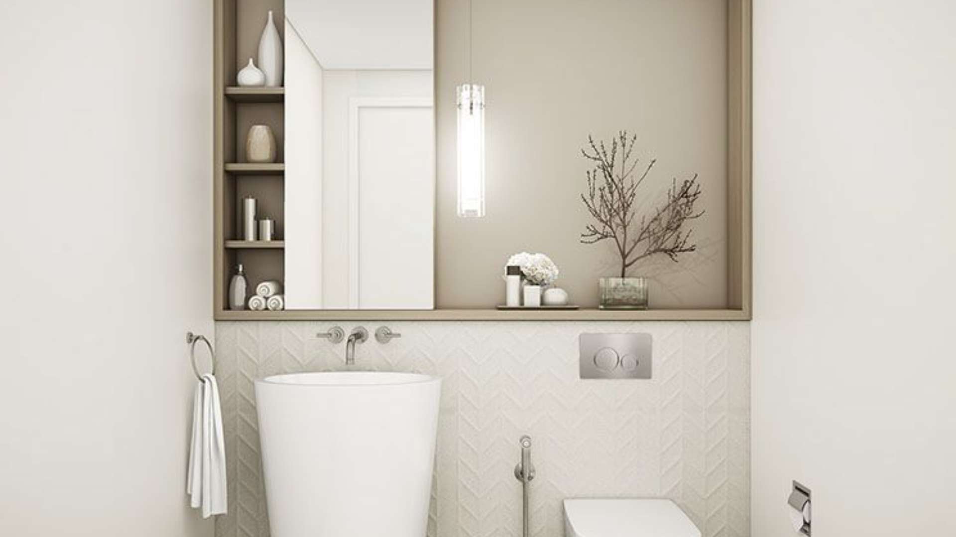 Modern bathroom in Wilton Terraces apartment, Mohammed Bin Rashid City, with elegant fixtures